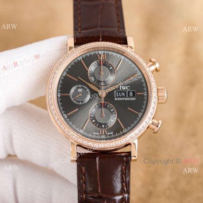 Swiss Replica IWC Portofino Chronograph 7750 Rose Gold Watches with Diamonds